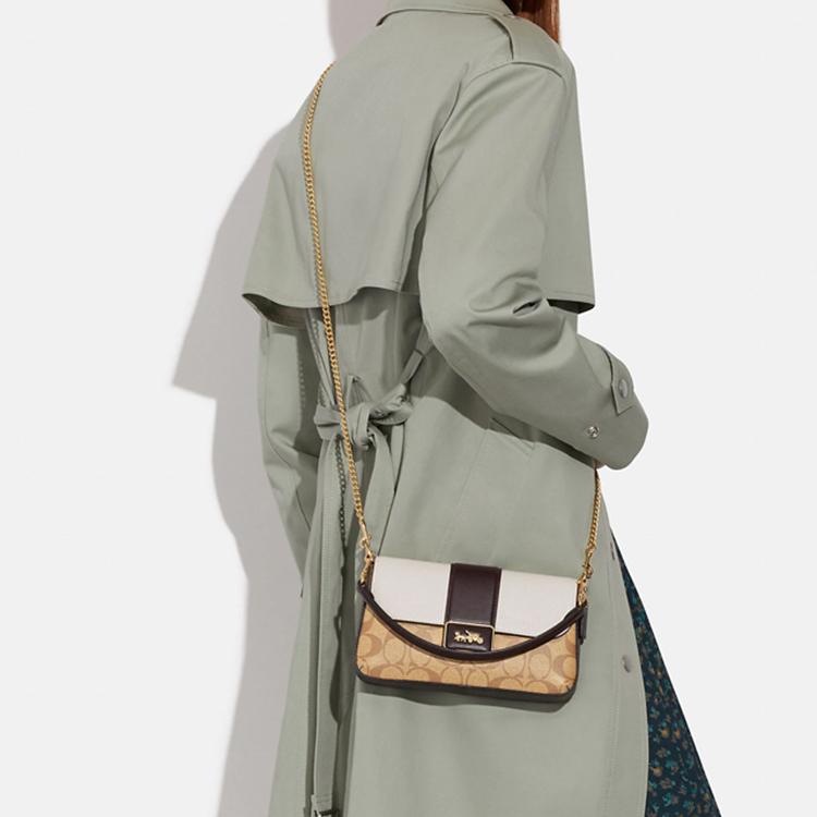 Coach Grace 22 Classic Monogram Canvas And Leather Shoulder Bag Women Shoulder Bag Khaki-Brown White CC033-IMOTV