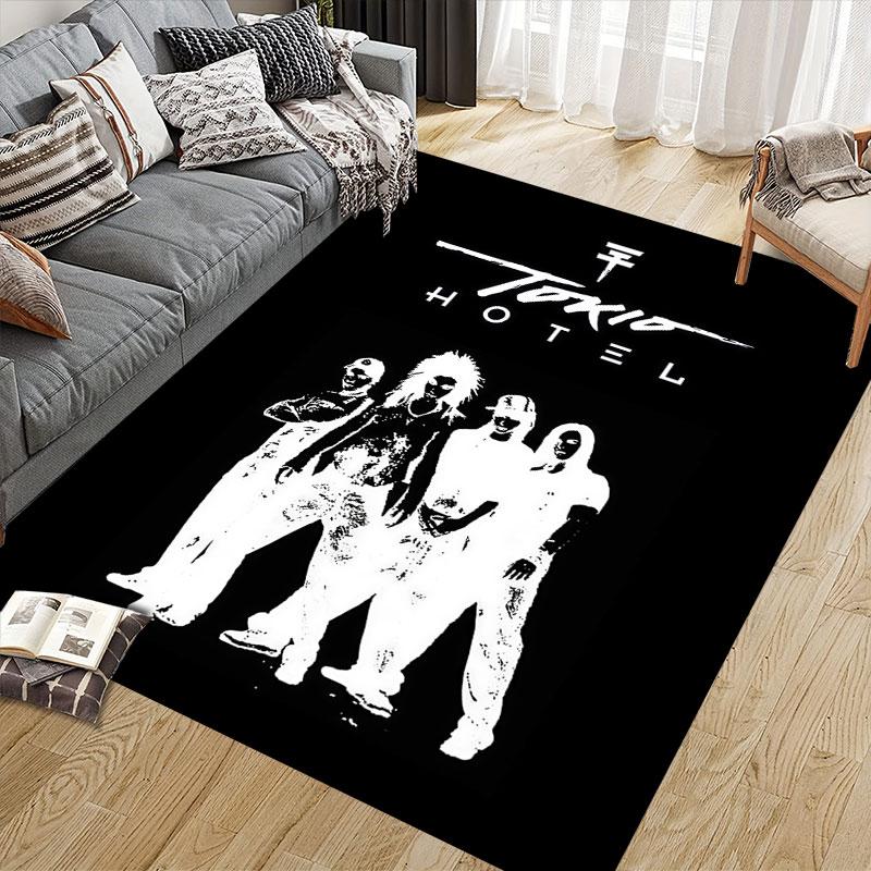 Tokio Hotel Flannel Printed Carpet, Home Sofa Decoration for Living Room & Bedroom, Non‑Slip Play Flannel Floor Mat for Game Room