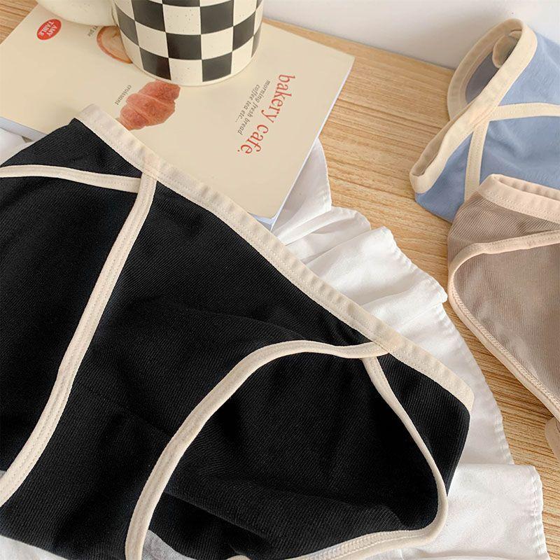 3PCS Summer Thin Women's Black Mid-Rise White High-Cut Sexy Panties