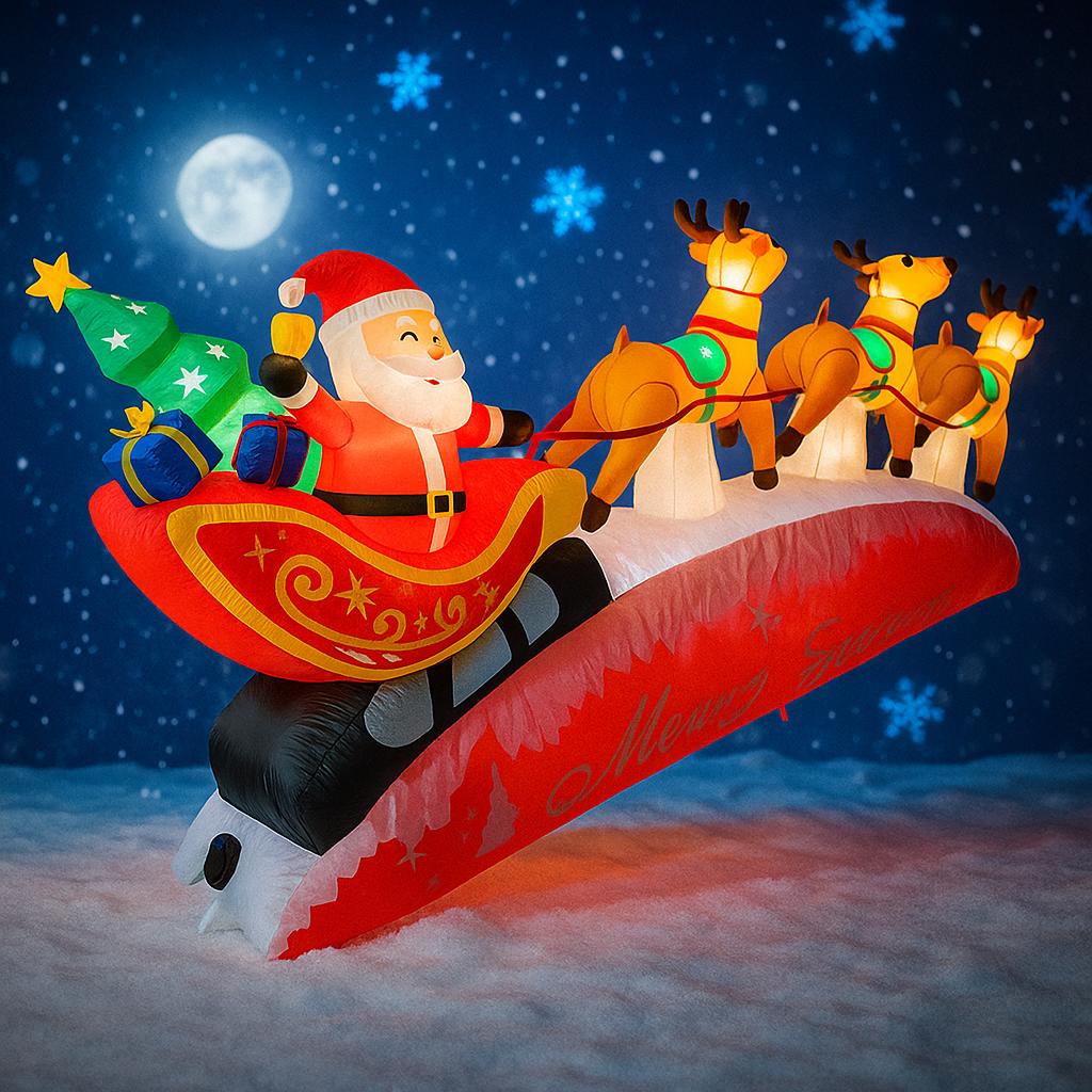 9.84FT Inflatable Toy Santa Claus Sleigh Reindeer Xmas Yard Decoration LED Christmas Supplies Home Ornament Festive Gift