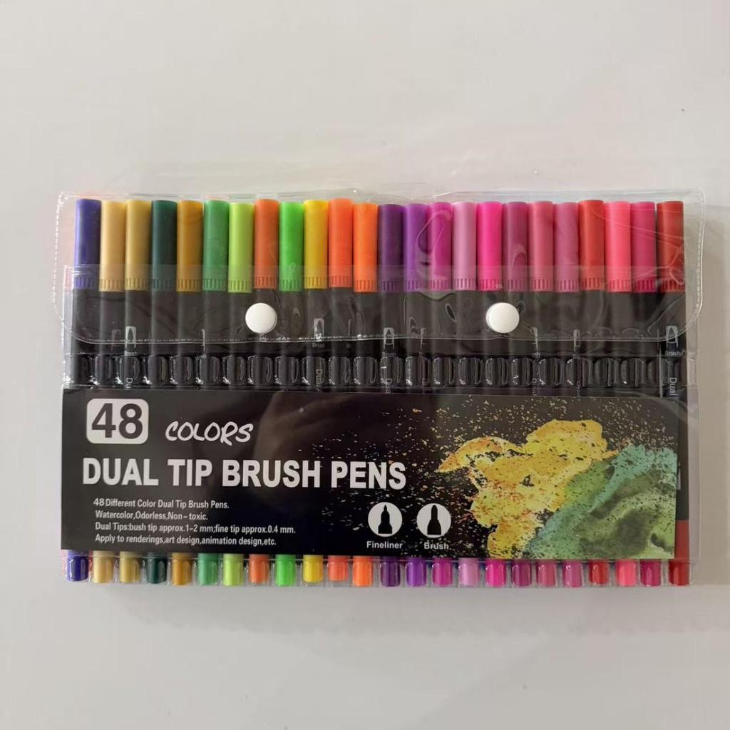 Water-based Double-ended Watercolor Pen Set with Colored Fine Liner and Soft Tip