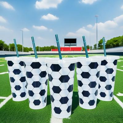 Ball Cups With Straws And Lids Football Plastic Reusable Cups Straws Sports Soccer Themed Birthday Party Supplies