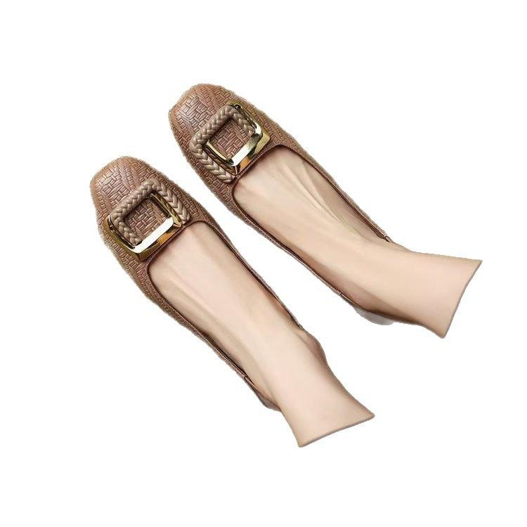 French Soft Leather Retro Shallow Mouth Single Shoes Autumn New Square Head Shoes Soft Sole Wear-resistant