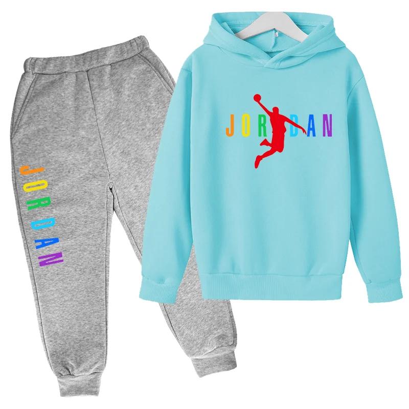 2-13 Anni Bambini e Bambine Abbigliamento Semplice Autunno Primavera 2 Pezzi Felpa+Pantaloni Stampa Lettere Tute Bambini Casual Set