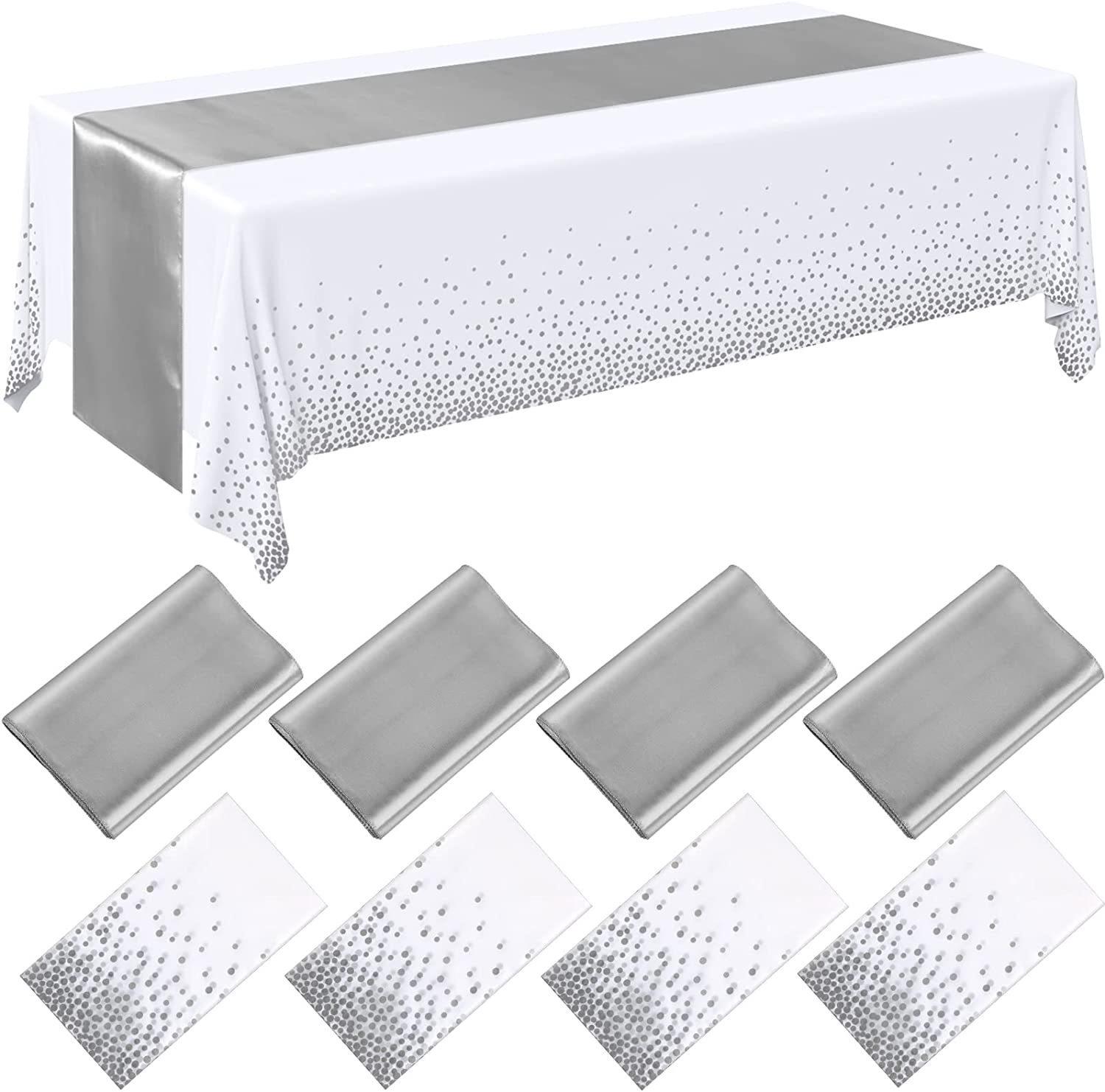 Small Polka Dot Disposable Tablecloth Thickened Waterproof PEVA Tablecloth Home Wedding Birthday Party Decoration Table Cloth серебряный