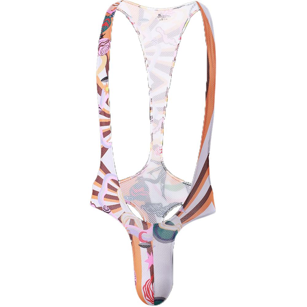 Gay Male Printed Bodysuits Body Shapers Men's Sexy Thongs Print Wrestling Singlet Leotards Sissy Men's Jockstrap Slips Jumpsuits