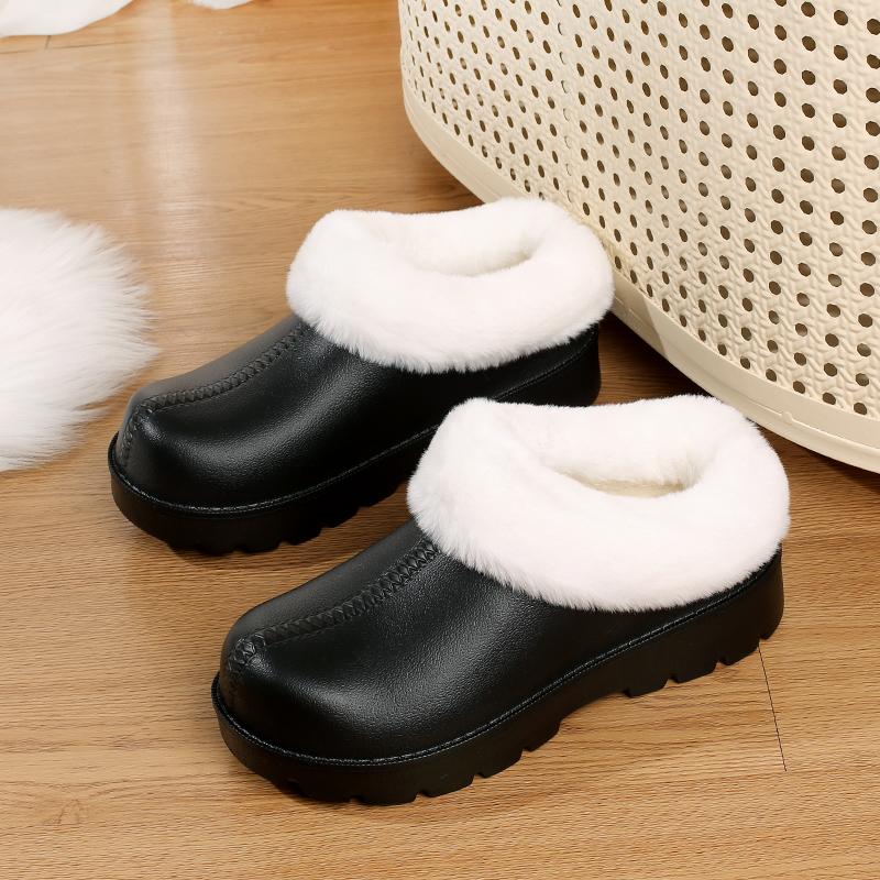 

Женские короткие ботинки Пушистые зимние ботинки Теплые хлопковые тапочки для дома Уличные нескользящие ботинки на толстой подошве Флисовые туфли с круглым носком Слипоны 42-43 чёрный