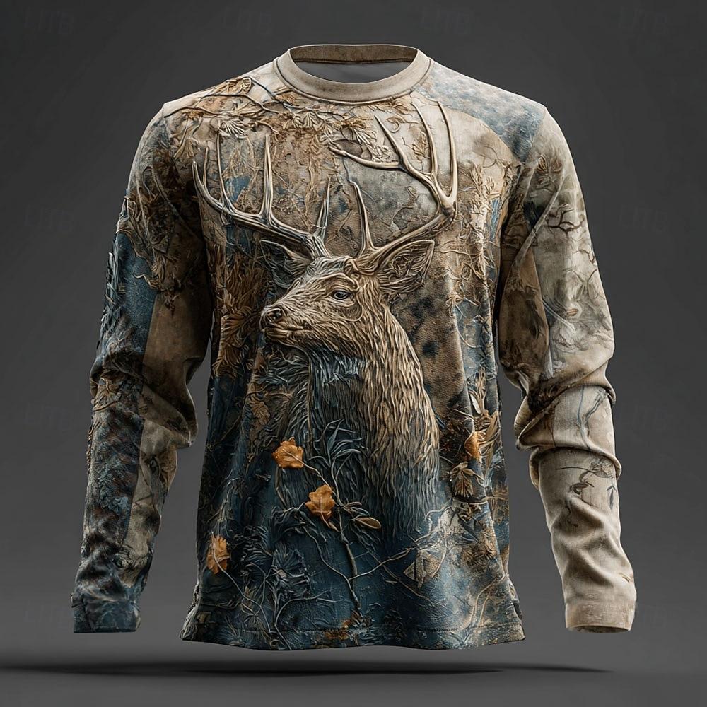 Spring Autumn Men's Camo Disguise Print Long Sleeve T-Shirt Outdoor Hunting Crew Neck Top Outdoor Streetwear Fashion Women Pullover Clothing