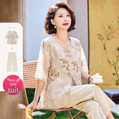 Pasite Women's Summer Floral Lace Half-Sleeve Top & Pants Set