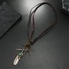 Vintage Inspired Alloy Feather Leather Necklace Adjustable Length Iron Clasp Leather Chain Necklace For Trendy Outfits