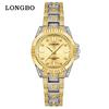 LONGBO 83611 Quartz Watches Waterproof Luminous Stainless Steel Calendar Full Diamond Gold Design Luxury Wristwatch for Couple