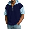 Men's Casual Hooded Zipper Neck Sweatshirt Short Sleeve Top