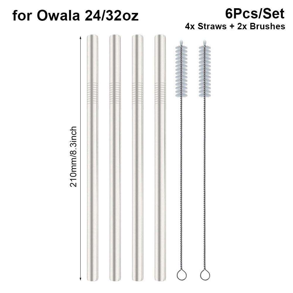 6Pcs/Set With Brush Stainless Steel Straw Cup Replacement Straw  for Owala 16oz 19oz 24oz 32oz 40oz
