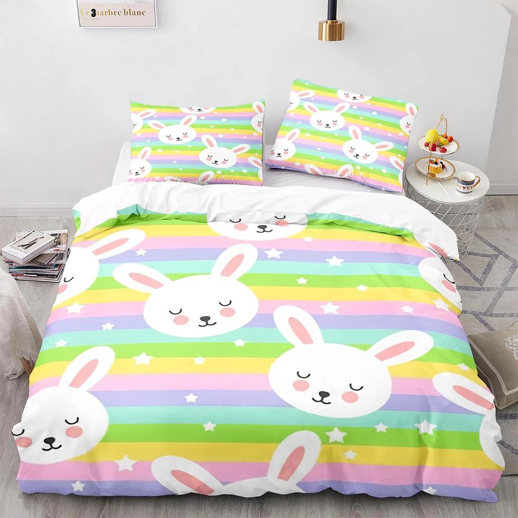 Comforter Kids Bedding Cartoon Rabbit Queen Woodland Animals Comforter Botanical Boys Girls Bedroom Decor