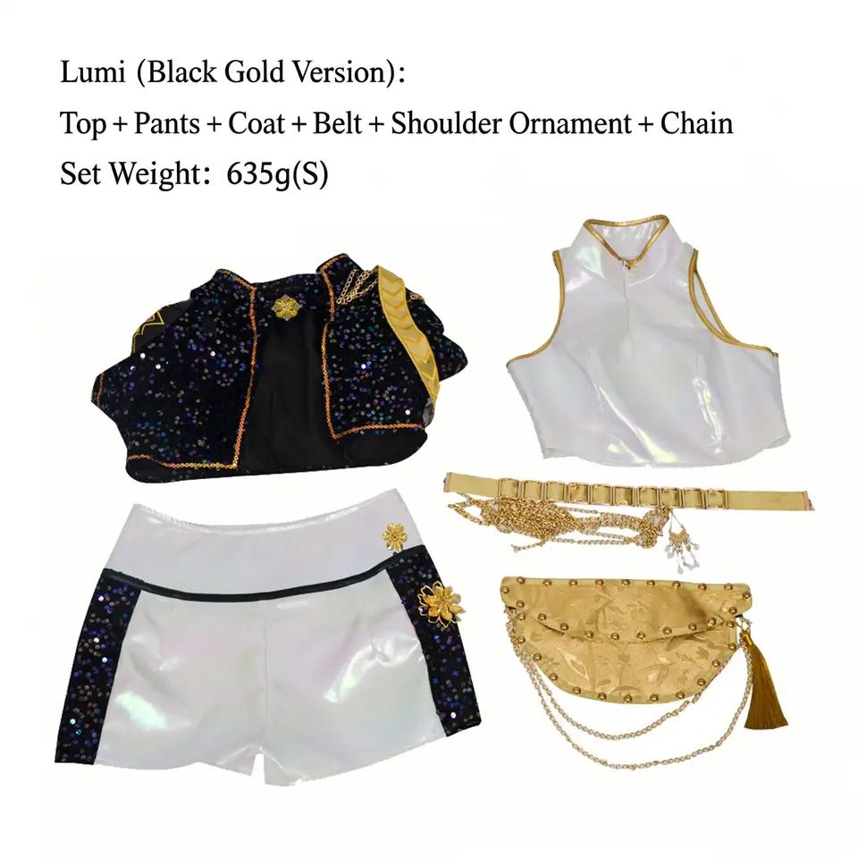 Idole adolescente Chanteur Robe Cosplay Brillante Costume Noir Doré Tenue de Spectacle pour Fête d'Anniversaire Carnaval Halloween Jeu de Rôle 110 white