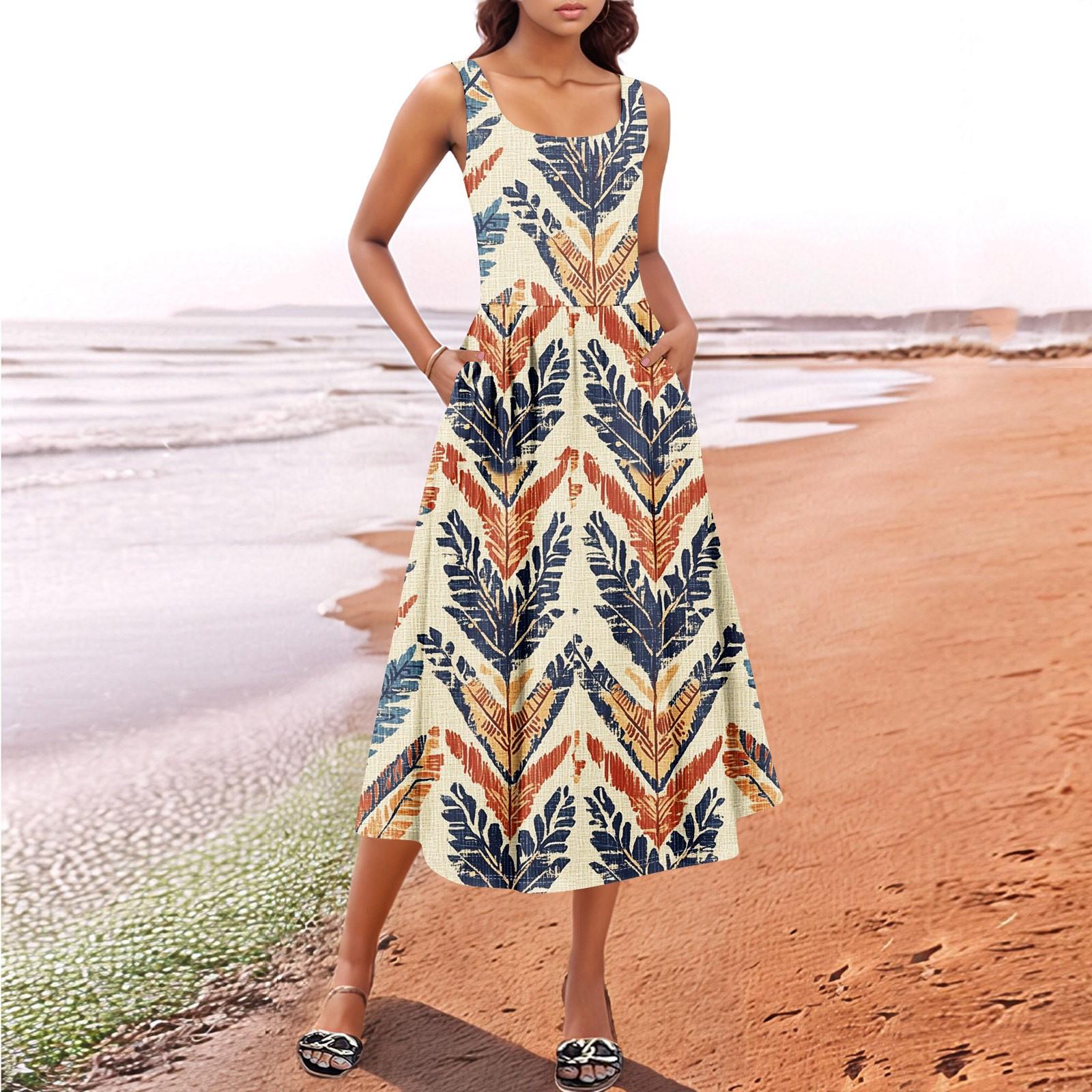 

Женский летний весенний повседневный цветочный сарафан без рукавов для пляжного отдыха струящиеся платья-майки миди в стиле бохо S