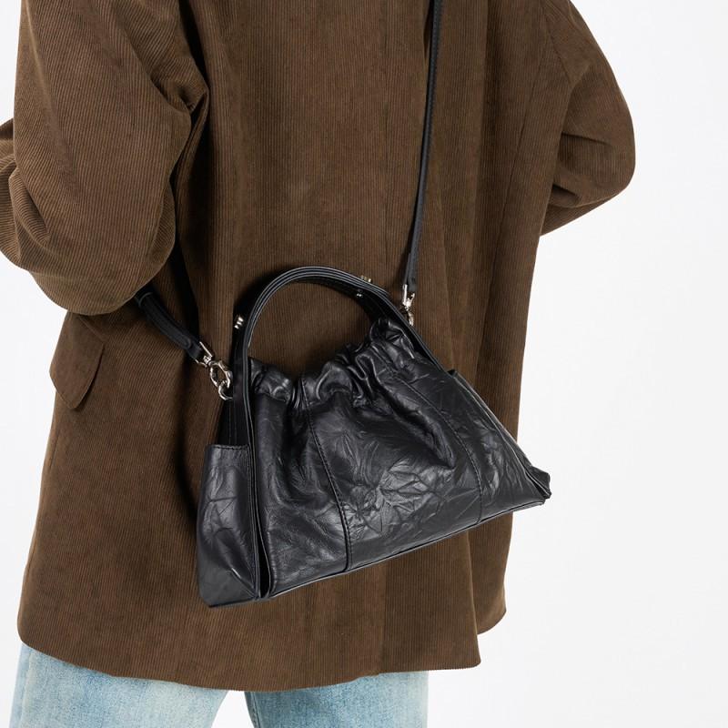 Small Niche Design Hand Grip Pattern Cowhide Handbag Classic Versatile Women's Crossbody Bag Fashionable Retro Shoulder