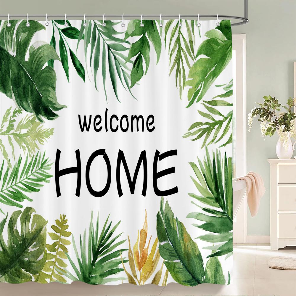 Green Leaf Plants And Flowers Shower Curtain Print Modern Nordic Minimalist Polyster Home Decor Bathroom Curtain With Hooks