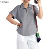 Women Casual Turn Down Collar Summer Short Sleeve Blouse