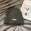 Knitted hat women's ins tide with letters small leather label warm pullover hat autumn and winter thin street ear protection cold hat