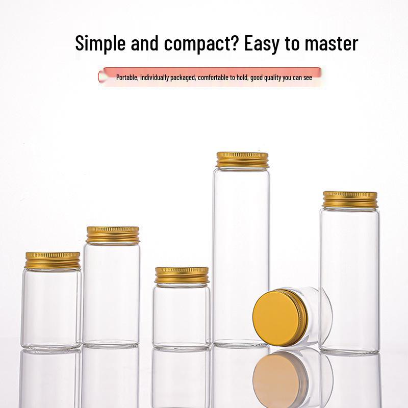 Transparent Moisture-Proof Glass Bottle with Gold Aluminum Screw Cap for Cordyceps & Saffron.