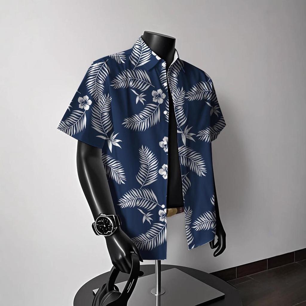 Men's Vintage Hong Kong-Style Hawaiian Floral Short-Sleeve Shirt: Trendy Summer Beachwear for Couples