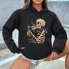 Halloween Skull and Cat Print Kangaroo Pocket Hoodie Autumn Winter Long Sleeve Sweatshirt Women Funny Vintage Hooded 90s Clothes