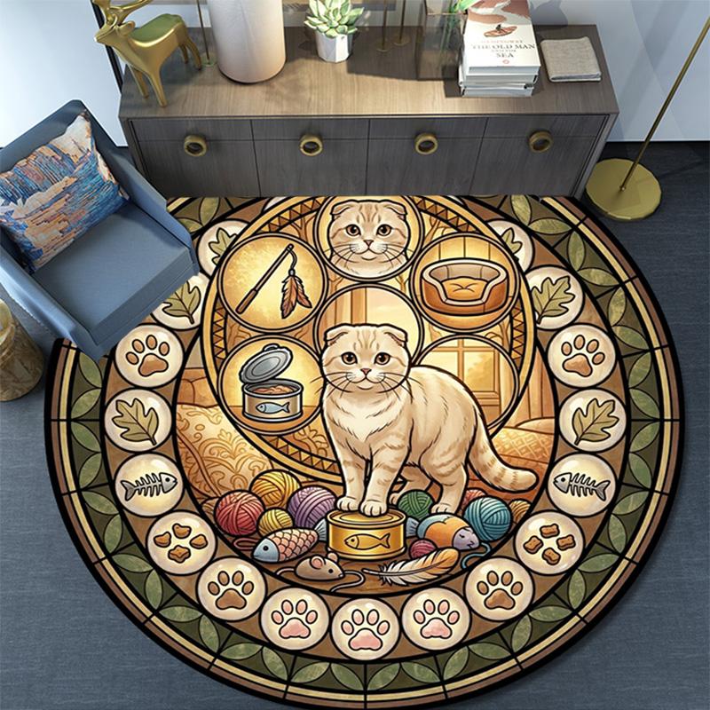 Siamese Cat Glass Round Area Rug Under Office Chairs Bedroom Living Room Home Decor