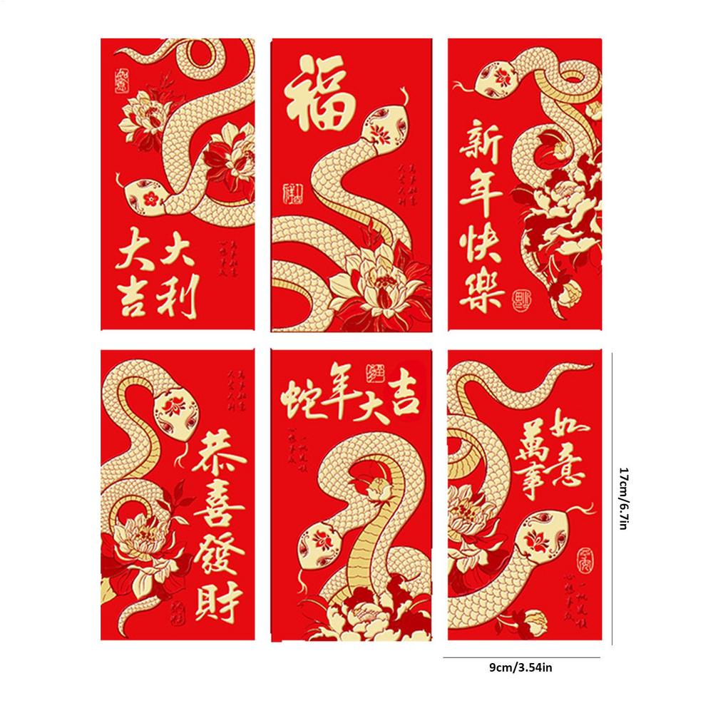 

6pcs Snake Red Envelopes 2025 Gold Foil Year of the Snake Red Envelope Large Red Envelope Packets Hong Bao for Spring Festival