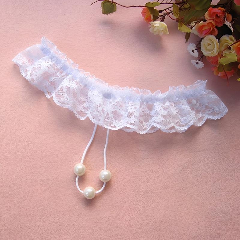 Sexy Women's Passionate Open-Crotch Seductive Pearl Thong Panty Set