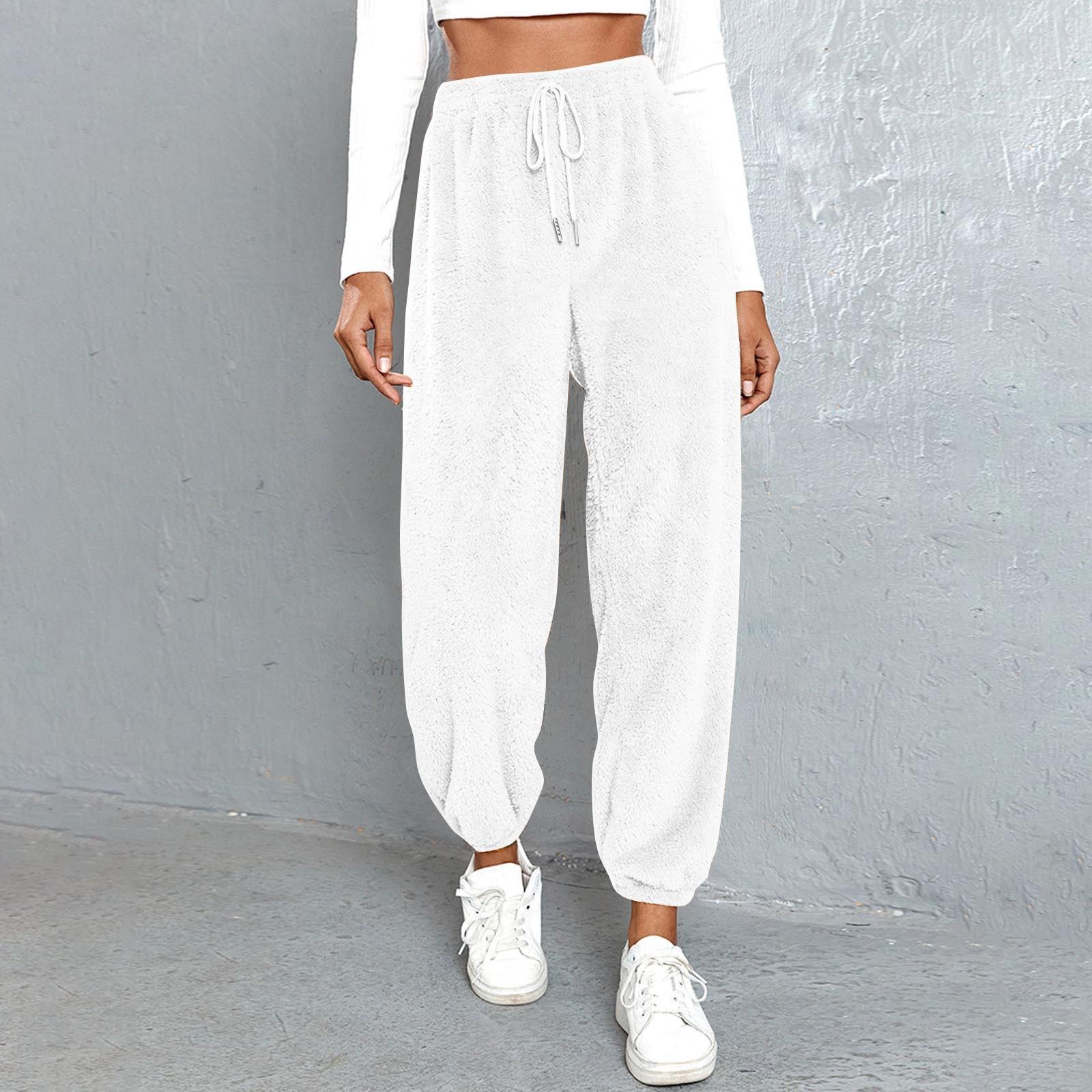 

Women s Plush Casual Pants Loose Comfort Warm Home Pants S білий