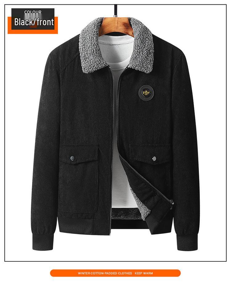 Winter 2025 Men's Lambswool-Lined Corduroy Workwear: Fashionable, Casual, Loose, and Warm Cotton Apparel