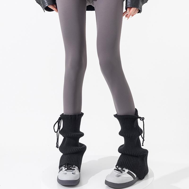 Boots Cotton Socks Cover Bow Straps Thickened Thermal Stacking Socks Gray Knitted Calf Cover