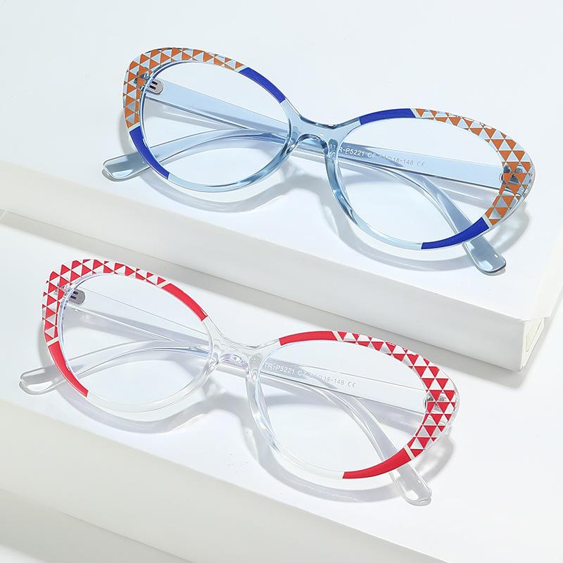 Color Matching Flat Mirror, Contrasting Color Cat Eye Versatile Small Frame Glasses Frame Female