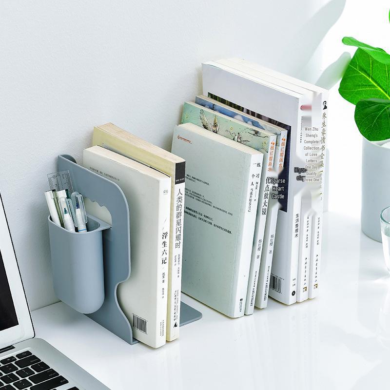 Retractable Desktop Bookend with Pen Holder - Creative Folding Plastic Bookstand for Students