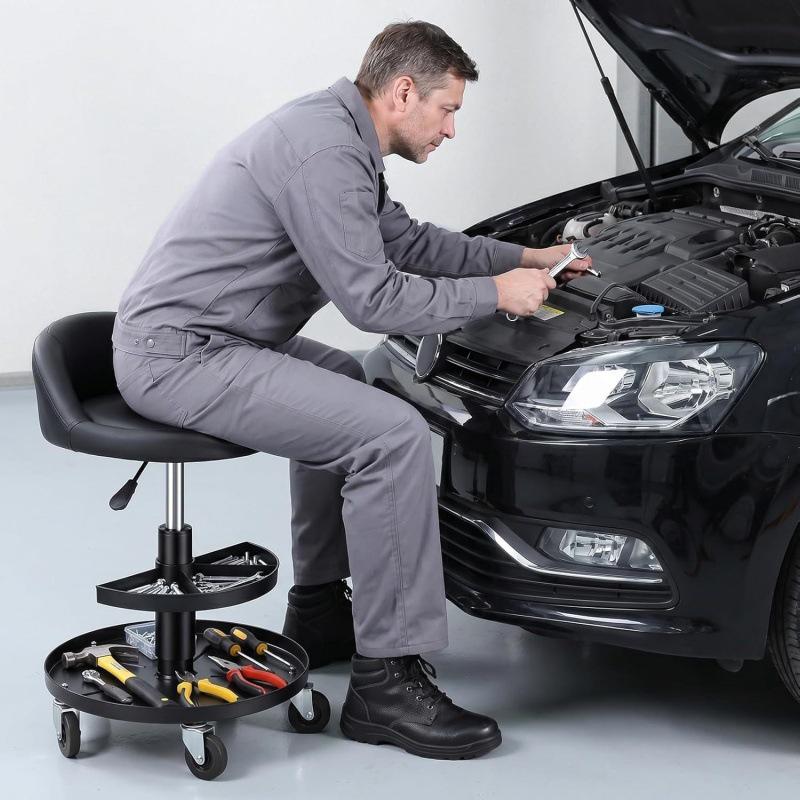 Multi-Functional Automotive Repair Stool with Lifting Casters & Tool Tray