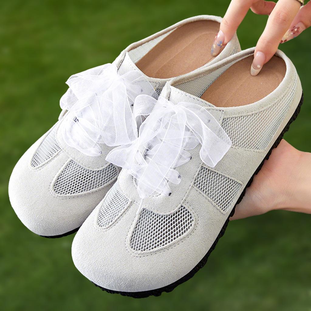 Baotou Half Slippers Women's Summer Mesh Breathable Casual Women's Shoes German Training Shoes One Pedal Fashionable Flat-bottomed Home Single Shoes