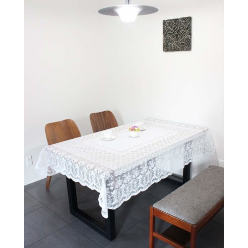 Water-repellent jacquard lace tablecloth (approx. 140cm x 220cm rectangular, seats 6) (white) 5818-220-WH