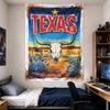 Vertical Tapestry Retro Texas Longhorn Skull with Bluebonnets Desert Roadside Poster Style for Adult Southwest Living Room Wall Art