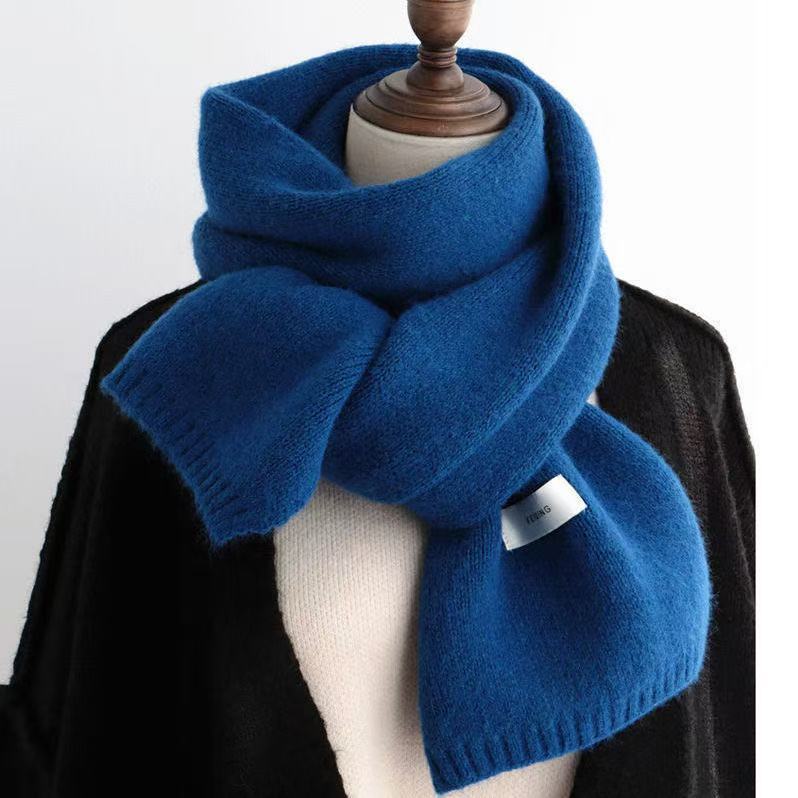 Winter New Solid Color Warm Scarf Couple Men's and Women's High-end Knitted Wool Scarf Small Scarf