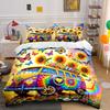 Juego de Ropa de Cama con Arte de Furgoneta Hippie Colorida con 1 Funda de Edredón 2 Fundas de Almohada Individual Doble King Queen, Regalo