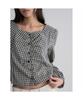Check Square Neck Blouse Navy