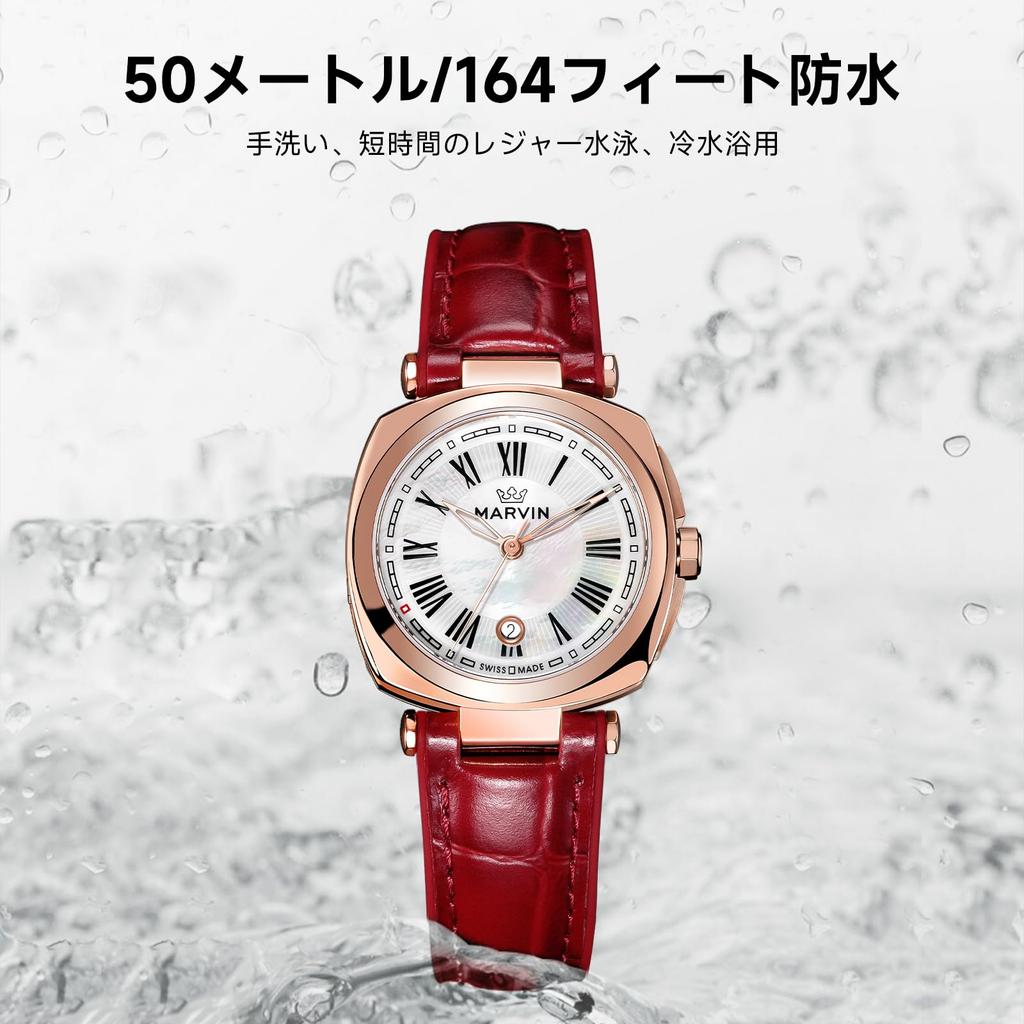 MARVIN Swiss Classic Quartz Genuine Leather Rose Gold Stainless Steel Birthday Gift Ladies' Watch, Strap, Case, Waterproof, Luxury,