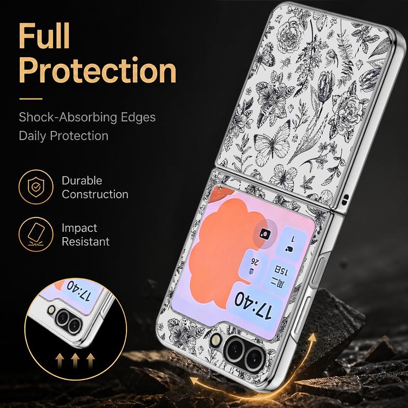 Pastoral Wildflower Case For Samsung Z Flip 8 7 6 5 Hybrid 3in1 Leather Skin Plating Frame Hard Folding Phone Cover For Galaxy Z Flip8 Flip7 Flip6