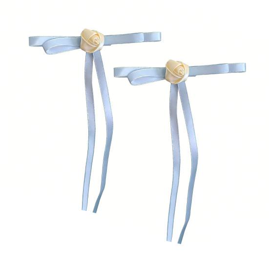 2Pcs Hairpin Satin Ribbon Bowknot Rose Flower Decor Hair Clip Firm Grip синий