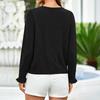 Women's Color Round Neck Long Sleeve Knit Cardigan with Ruffle Trim for Casual Wear
