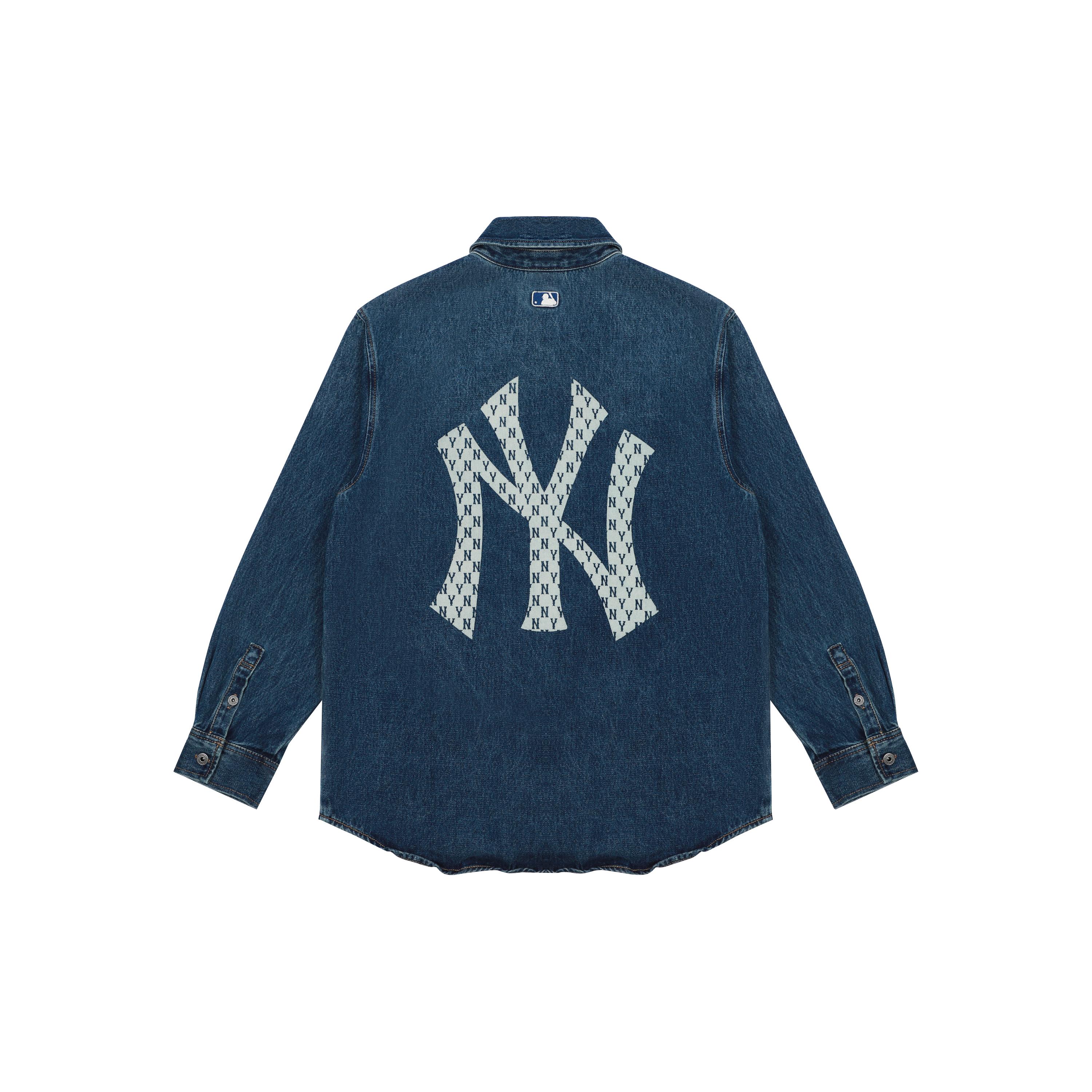 MLB Old Flower Shirts Unisex Blue Lapel Moderate Denim 3AWSN1014-50BLS L