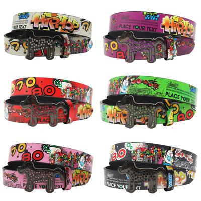 Dog Rhinestone Buckle Smooth Buckle Printed Graffiti Casual Personalized Belt Belt Versatile In Europe and America