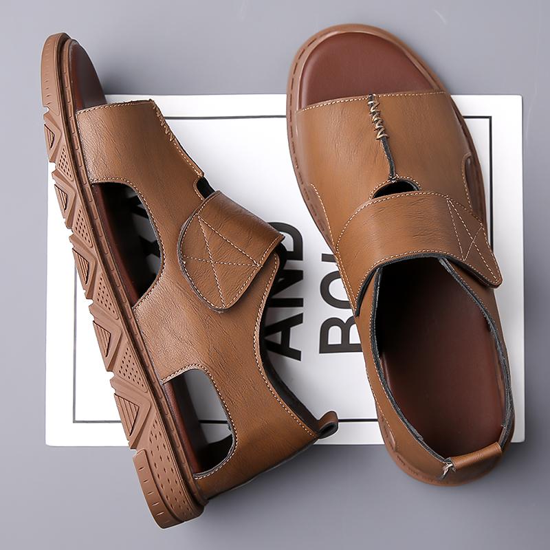 Fashion Hollow Out Mens Casual Leather Summer Flats Non-slip Open-toe Sandals Fashion Breathable Beach Shoes Classic Male Soft Sandals