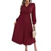 Dames Elegante Europese Stijl V-hals Kant Hoge Taille Lange Mouwen Geplooide Maxi Jurk